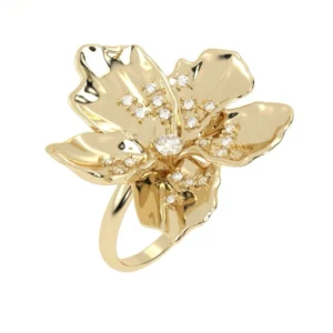 ANEL FLOR DE CEREJEIRA COM BRILHANTE OURO AMARELO