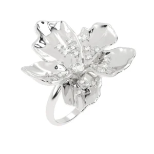 ANEL FLOR DE CEREJEIRA COM BRILHANTE OURO BRANCO