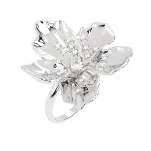 ANEL FLOR DE CEREJEIRA GRANDE COM BRILHANTE OURO BRANCO