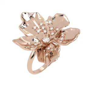 ANEL FLOR DE CEREJEIRA GRANDE COM BRILHANTE OURO ROSÉ