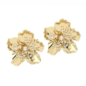 BRINCO FLOR DE CEREJEIRA COM BRILHANTE OURO AMARELO