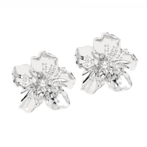 BRINCO FLOR DE CEREJEIRA COM BRILHANTE OURO BRANCO