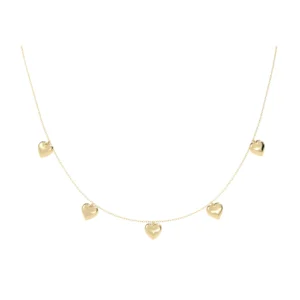COLAR CINCO CORAÇÕES OURO AMARELO