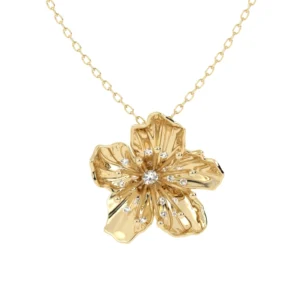 COLAR FLOR DE CEREJEIRA COM BRILHANTE OURO AMARELO